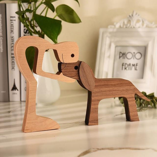 Handmade Wooden Dog Sculpture with Natural Grain Finish - Home by Lorena