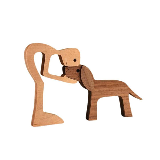 Handmade Wooden Dog Sculpture with Natural Grain Finish - Home by Lorena