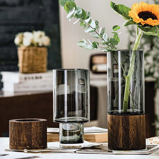 Home by Lorena – Glass and Wood Vase - Home by Lorena