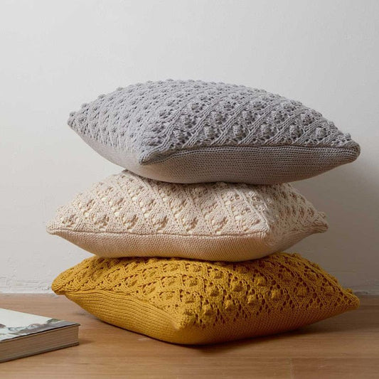 Knitted Cotton Cushion Cover with Argyle Pattern, 45 x 45 cm - Home by Lorena