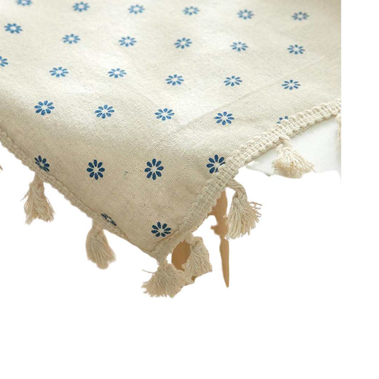 Linen Tablecloth with Blue Floral Pattern and Decorative Border - Home by Lorena