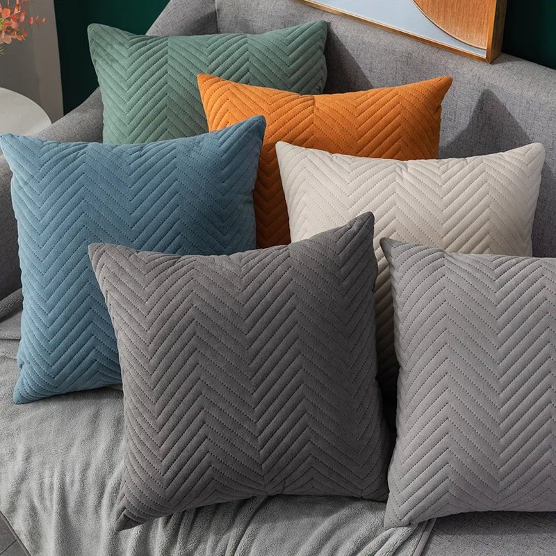 Quilted Velvet Cushion Cover with Wave Pattern, 45 x 45 cm - Home by Lorena
