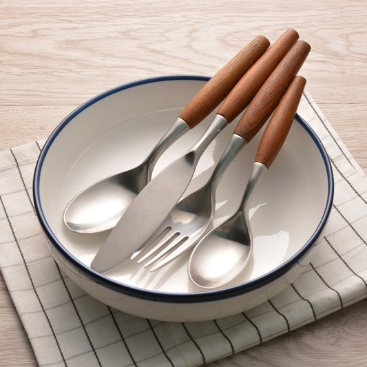 Stainless Steel Cutlery Set with Natural Wood Handles, 5 - Piece - Home by Lorena
