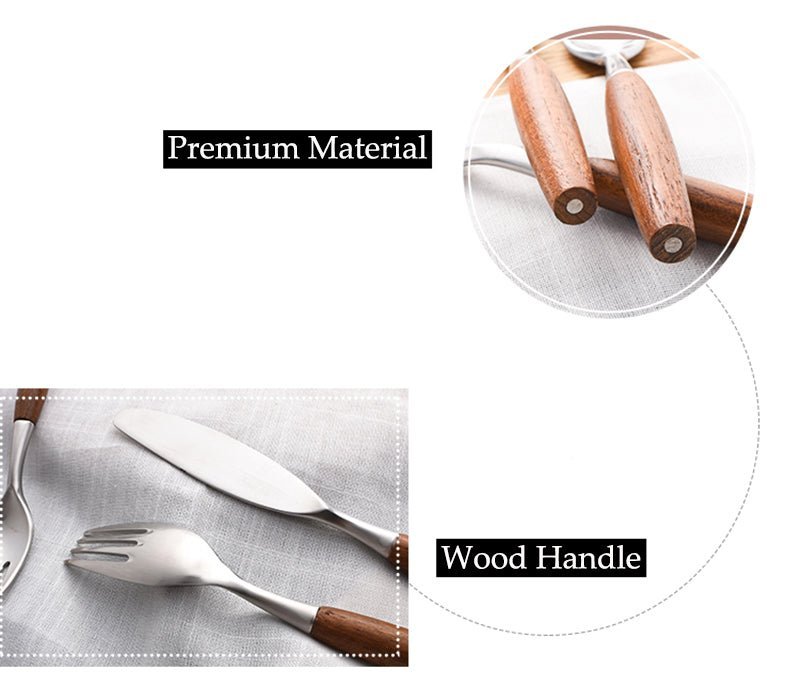 Stainless Steel Cutlery Set with Natural Wood Handles, 5 - Piece - Home by Lorena