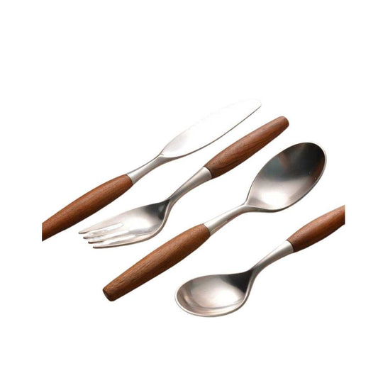 Stainless Steel Cutlery Set with Natural Wood Handles, 5 - Piece - Home by Lorena