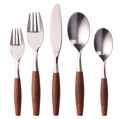Stainless Steel Cutlery Set with Natural Wood Handles, 5 - Piece - Home by Lorena