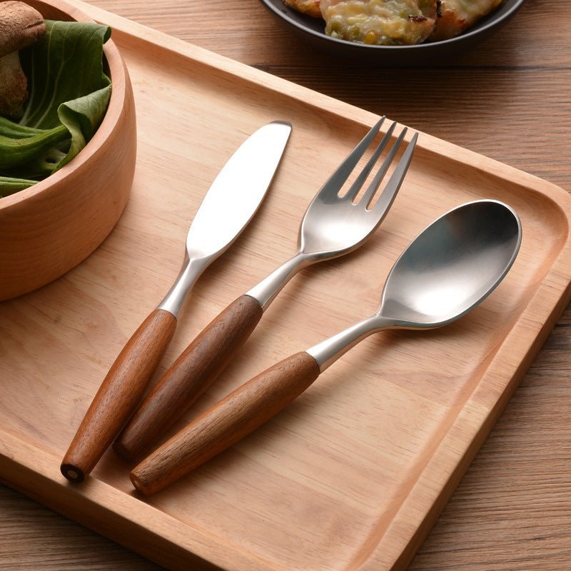 Stainless Steel Cutlery Set with Natural Wood Handles, 5 - Piece - Home by Lorena