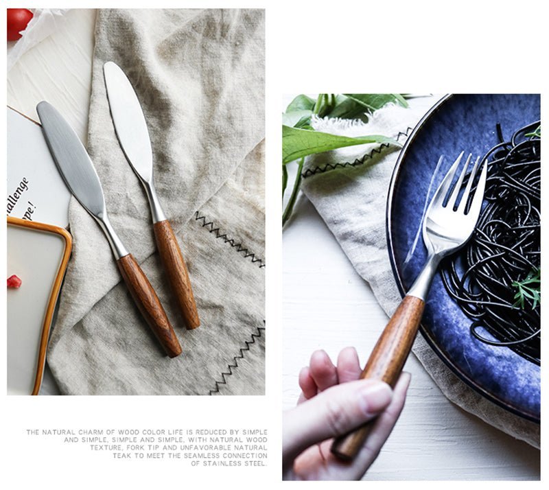 Stainless Steel Cutlery Set with Natural Wood Handles, 5 - Piece - Home by Lorena