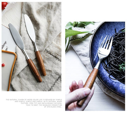 Stainless Steel Cutlery Set with Natural Wood Handles, 5 - Piece - Home by Lorena