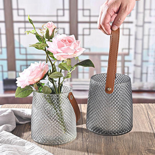 Textured Glass Vase Set with Leather Handle - Home by Lorena