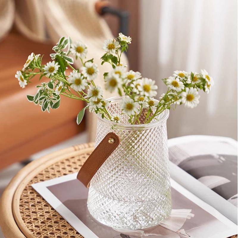 Textured Glass Vase Set with Leather Handle - Home by Lorena
