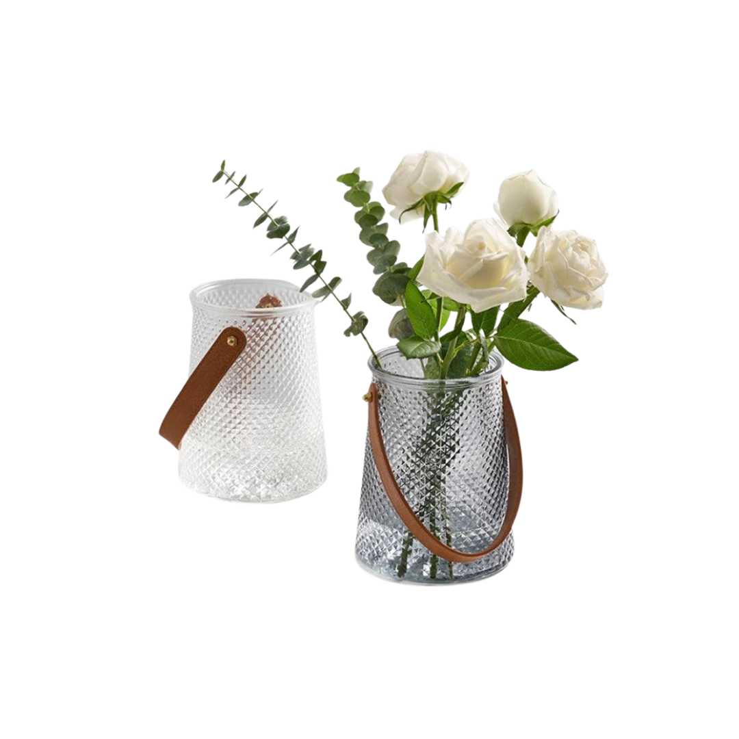 Textured Glass Vase Set with Leather Handle - Home by Lorena