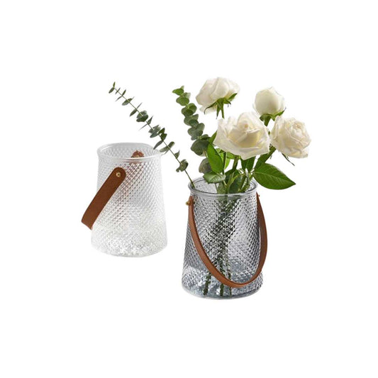 Textured Glass Vase Set with Leather Handle - Home by Lorena