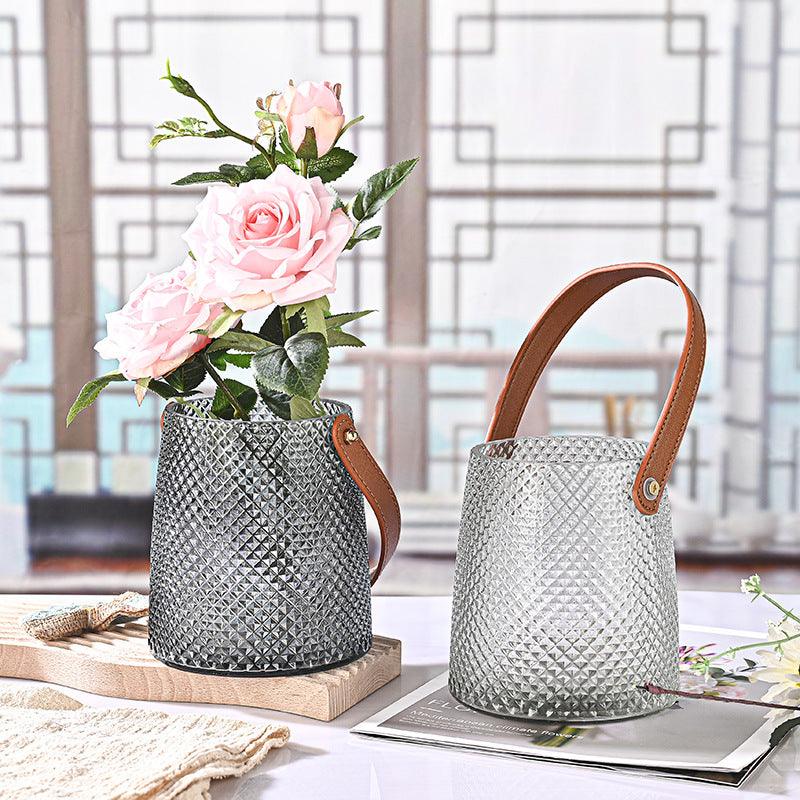 Textured Glass Vase Set with Leather Handle - Home by Lorena