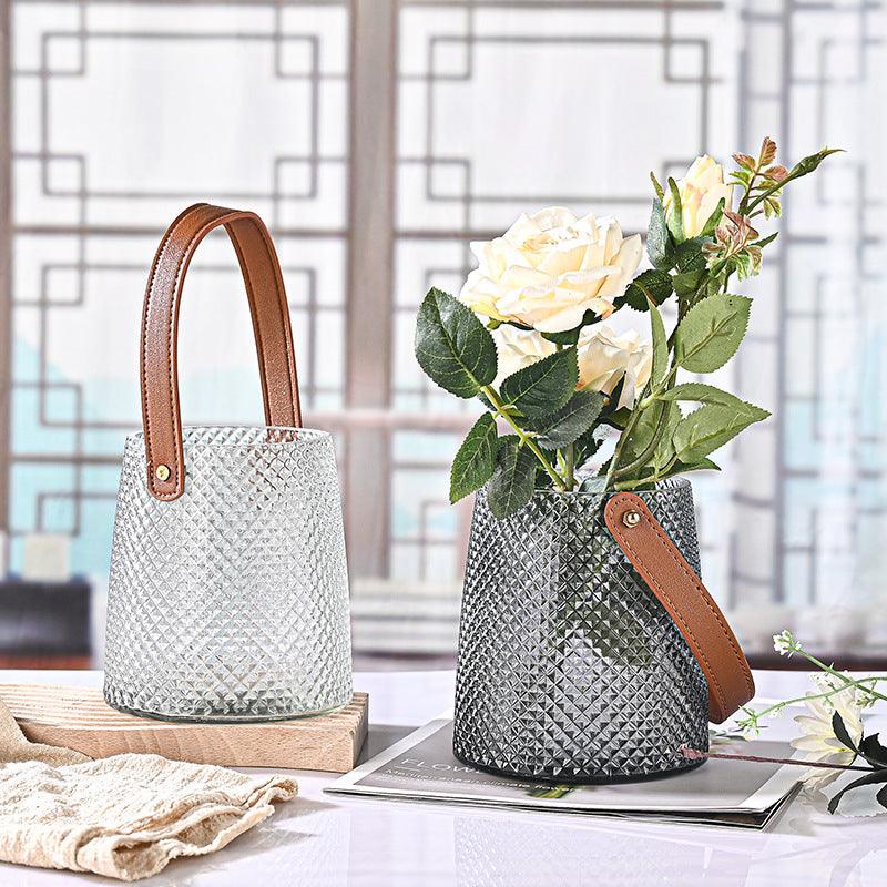 Textured Glass Vase Set with Leather Handle - Home by Lorena