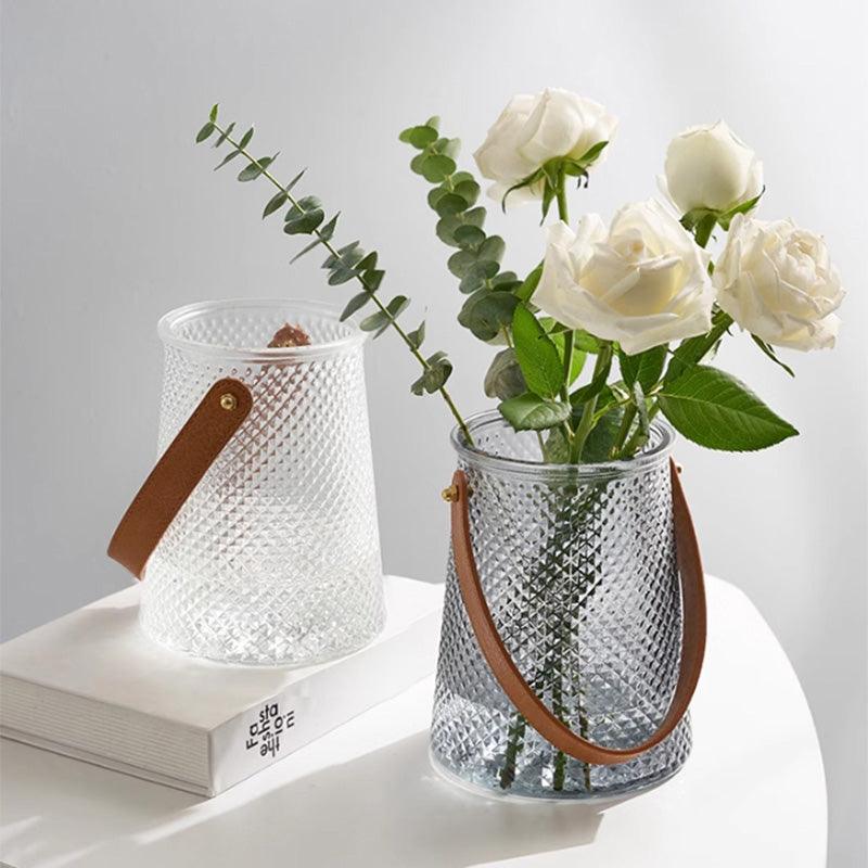 Textured Glass Vase Set with Leather Handle - Home by Lorena