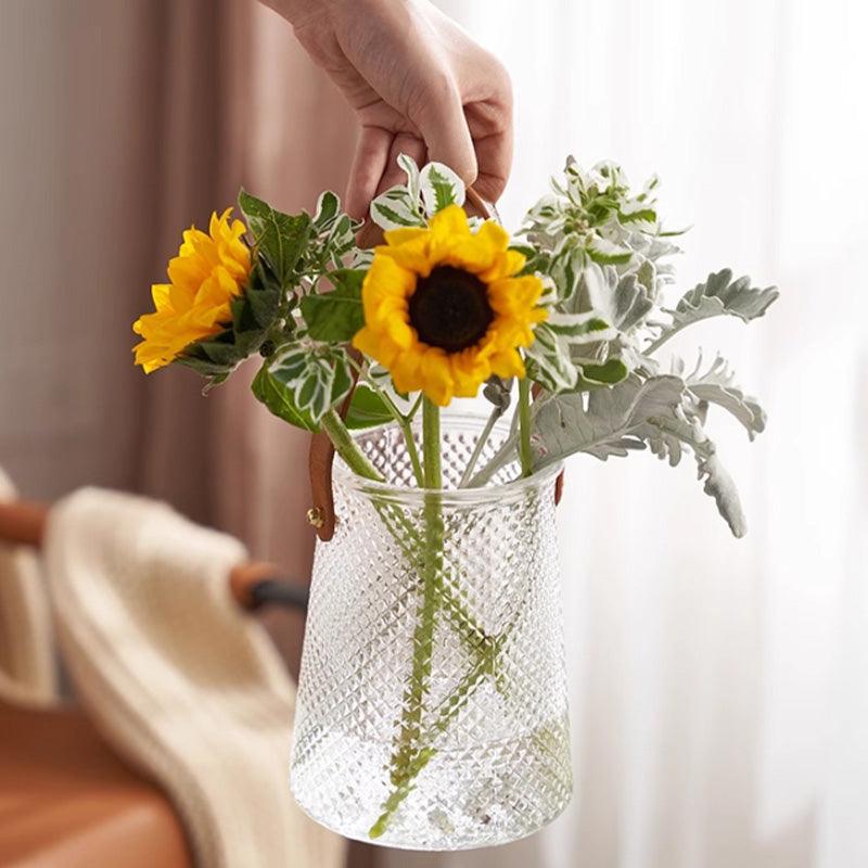 Textured Glass Vase Set with Leather Handle - Home by Lorena