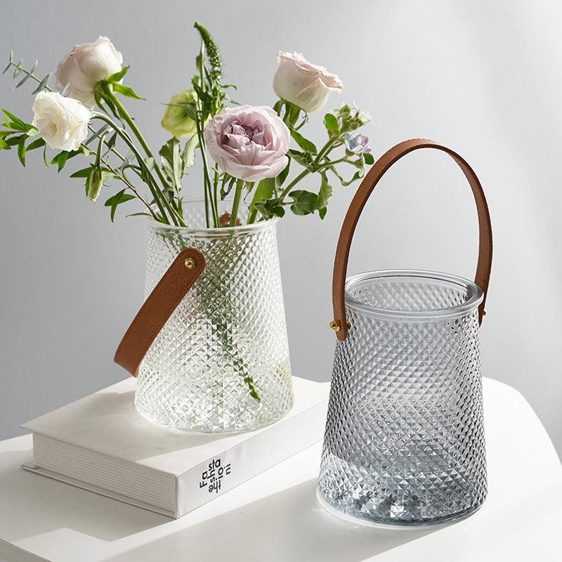 Textured Glass Vase Set with Leather Handle - Home by Lorena