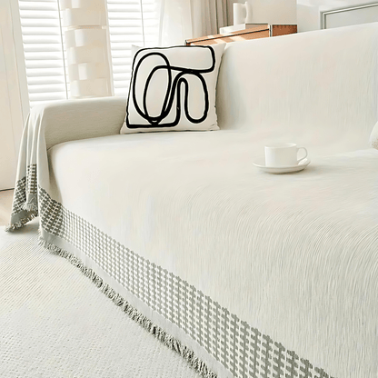Textured Jacquard Sofa Cover with Rustic Fringe Trim - Home by Lorena