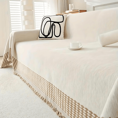 Textured Jacquard Sofa Cover with Rustic Fringe Trim - Home by Lorena