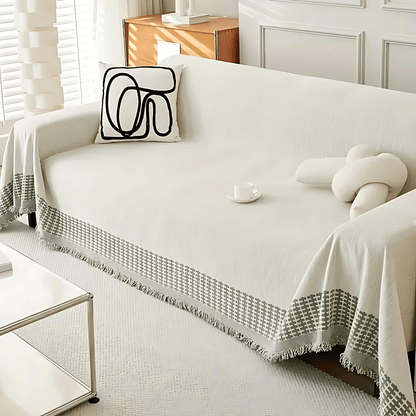 Textured Jacquard Sofa Cover with Rustic Fringe Trim - Home by Lorena