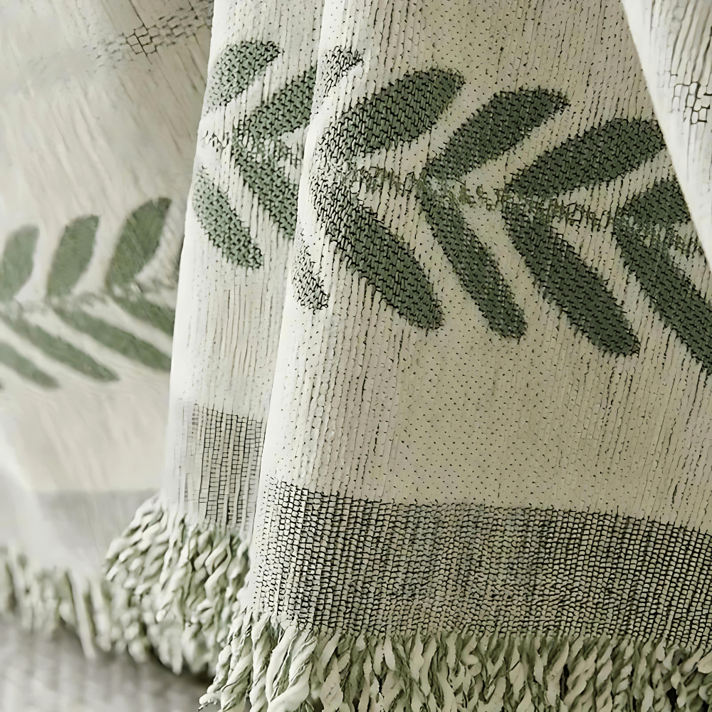 Textured Jacquard Sofa Cover with Rustic Fringe Trim - Home by Lorena