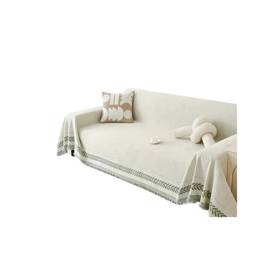 Textured Jacquard Sofa Cover with Rustic Fringe Trim - Home by Lorena