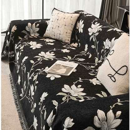 Vintage Floral Chenille Sofa Cover with Fringe Border - Home by Lorena