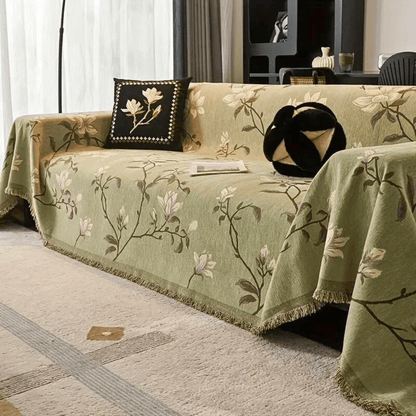 Vintage Floral Chenille Sofa Cover with Fringe Border - Home by Lorena
