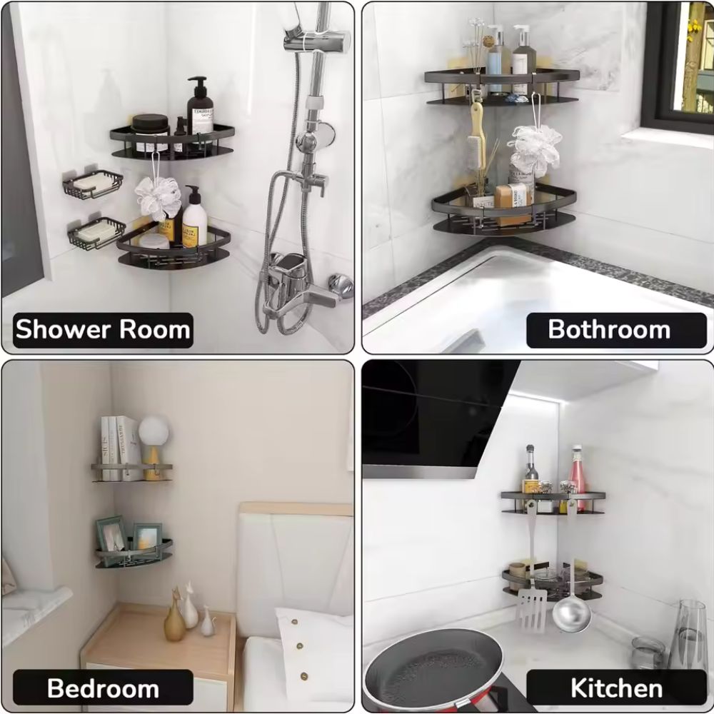 Wall - Mounted Aluminium Shower Shelf with Matte Black Finish - Home by Lorena