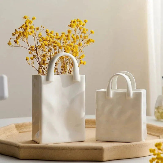 White Ceramic Vase with Handbag - Inspired Silhouette - Home by Lorena