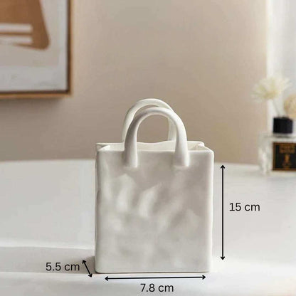 White Ceramic Vase with Handbag - Inspired Silhouette - Home by Lorena