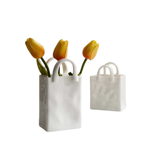 White Ceramic Vase with Handbag - Inspired Silhouette - Home by Lorena