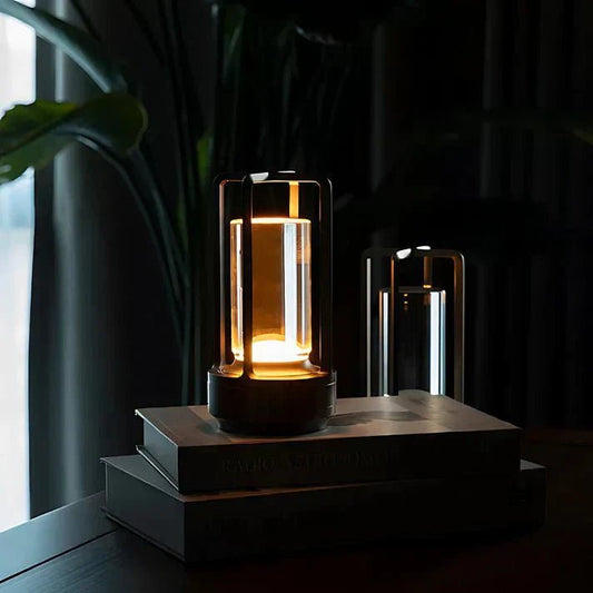 Wireless Table Lamp with Crystal Cylinder and Touch Control - Home by Lorena